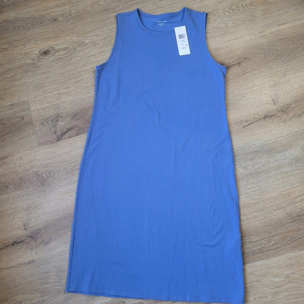 168$ Eileen Fisher Women's Organic Cotton Crew Neck Dress Blue Small Sleeveless. - Picture 4 of 13